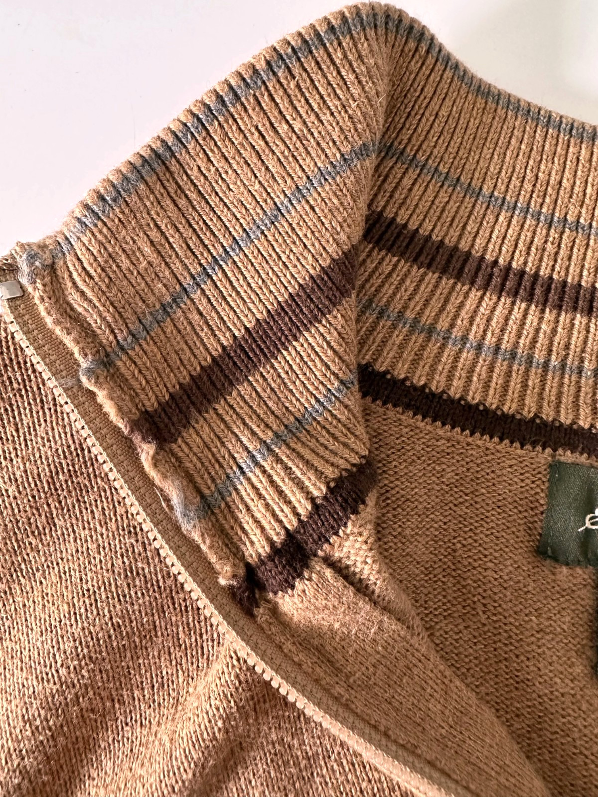 Eddie Bauer Mens Large Cotton Cashmere Quarter Zip Sweater Camel Brown