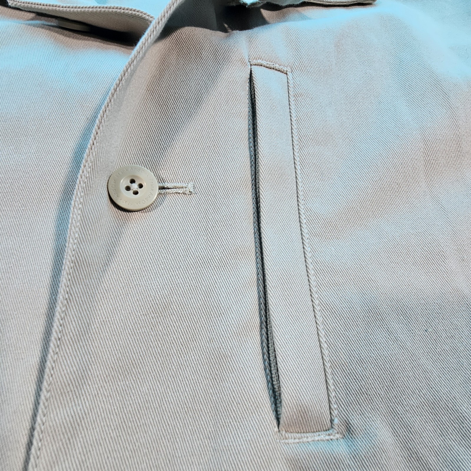 Frank And Oak Men’s Beige Long Trench Coat Button Front Pockets Point Collar XXL