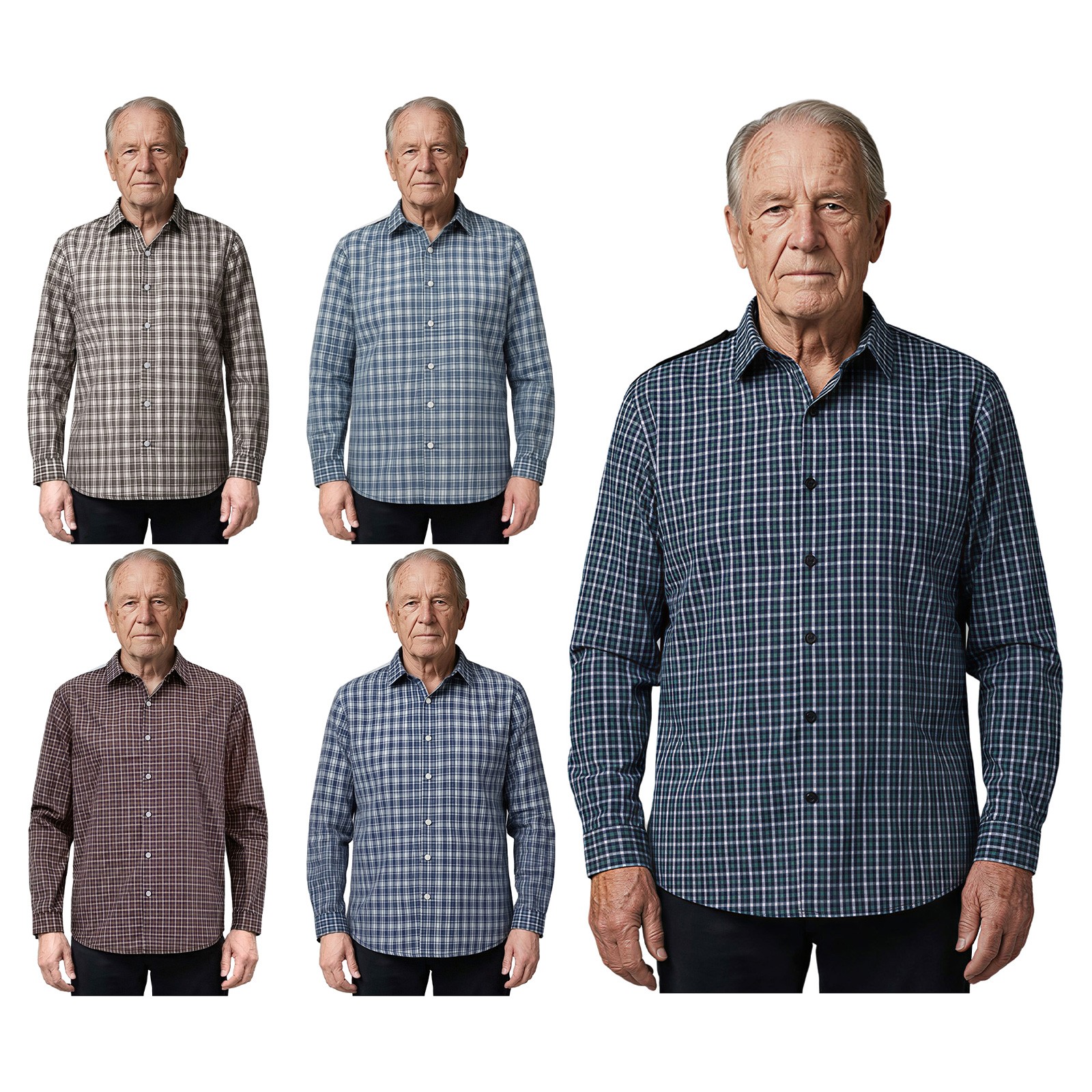 Men‘s Shirts Turn-down Collar Long Sleeve Front Button-up Plaid Shirt for Daily