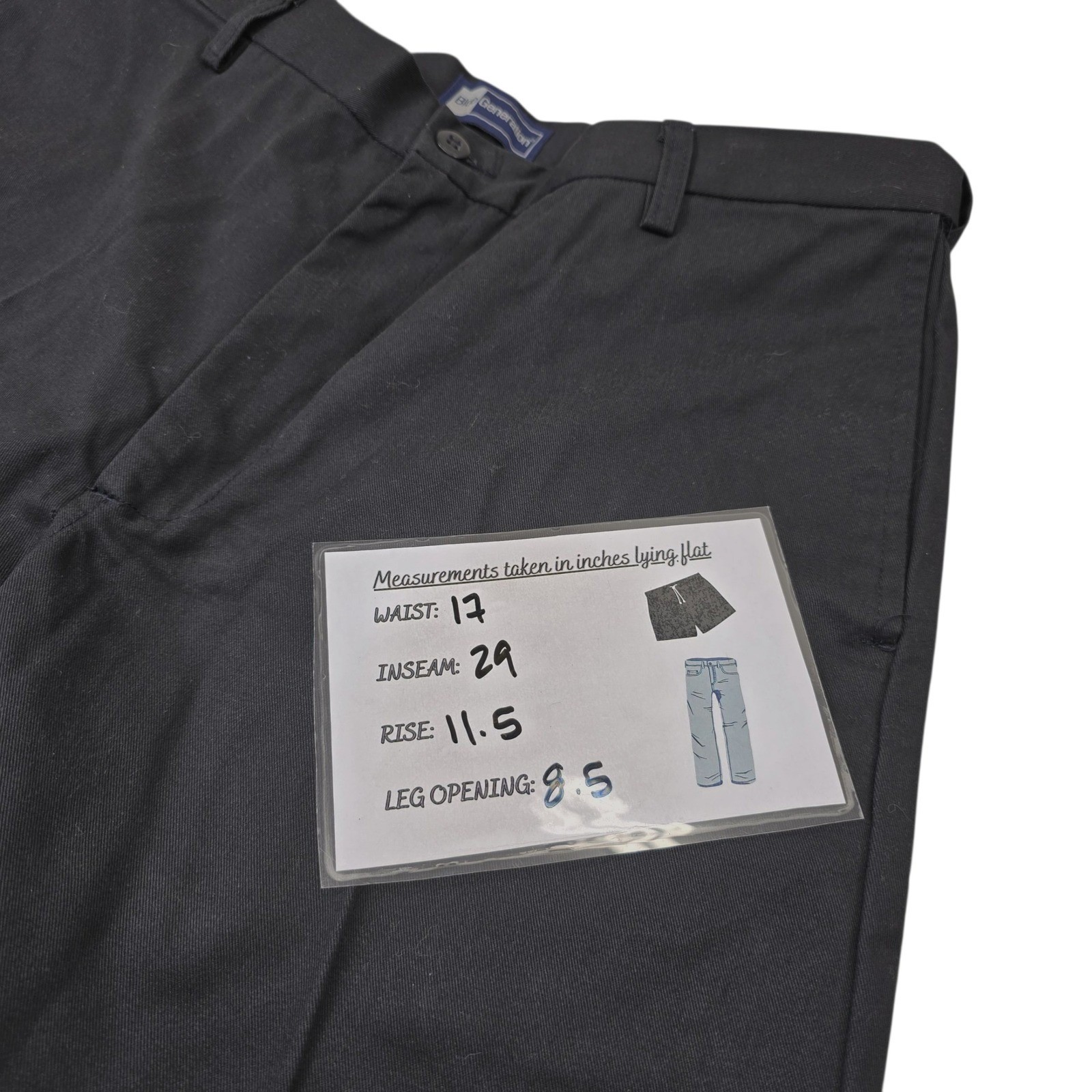 Blue Generation Mens Black Chino Pants Classic Fit Flat Front Size 34×30
