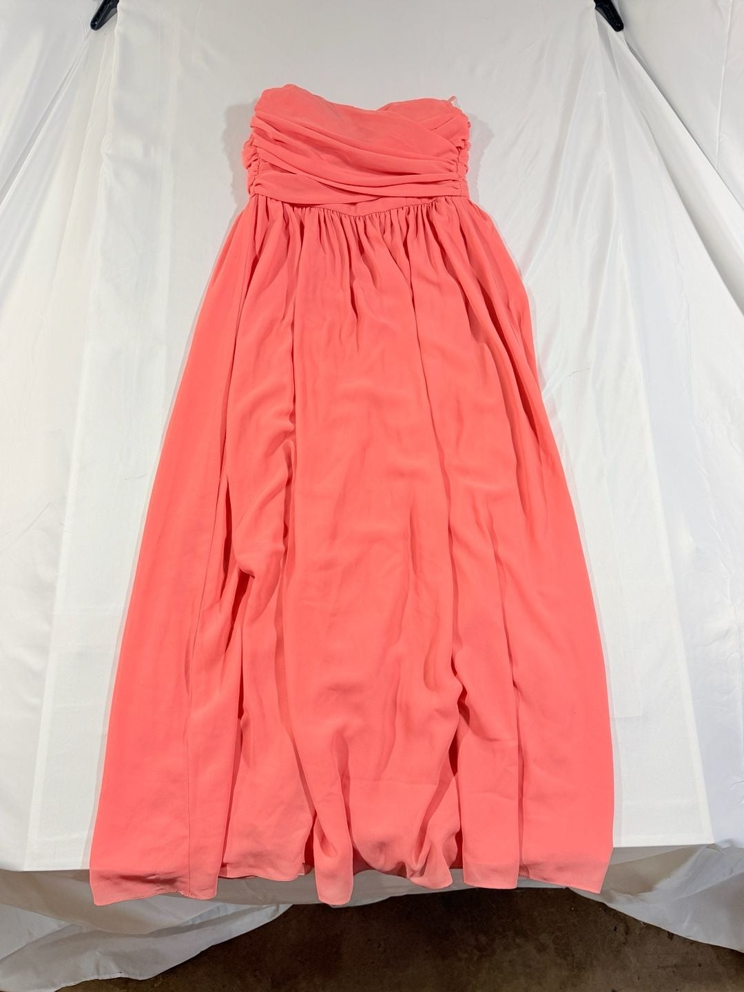 Lulus Strapless Chiffon Maxi Dress in Coral Pink