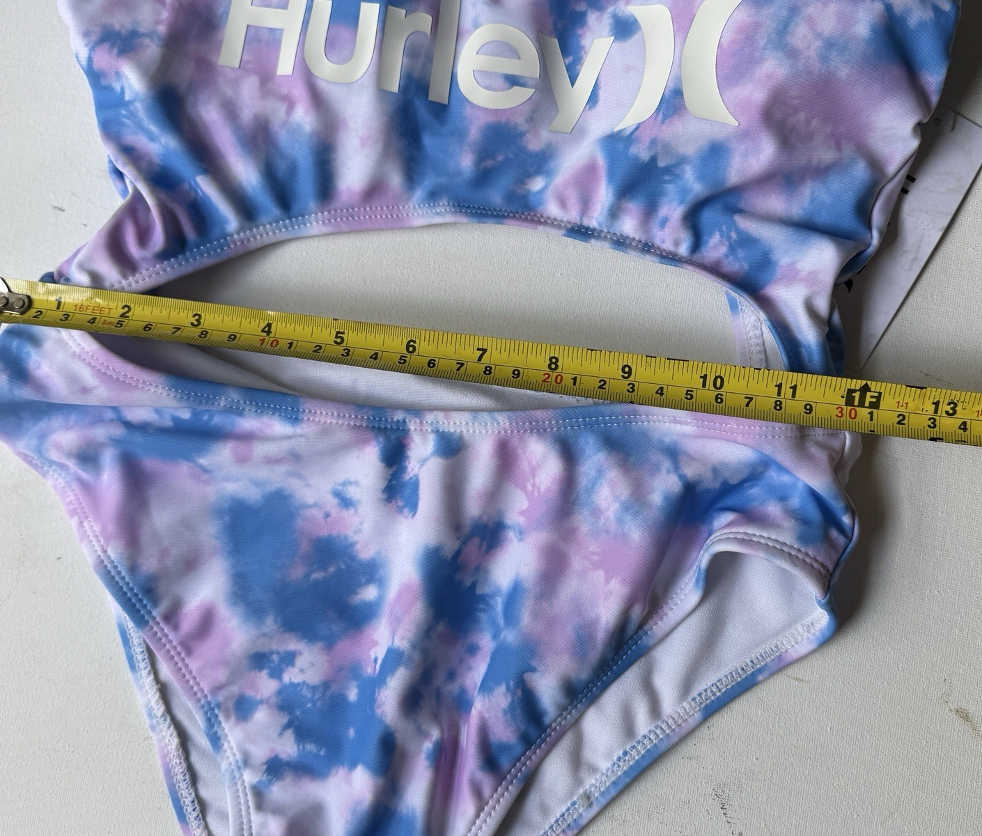 Hurley Women’s One Piece Swimsuit Tie-Dye Blue Purple White Cutout Size S NWT