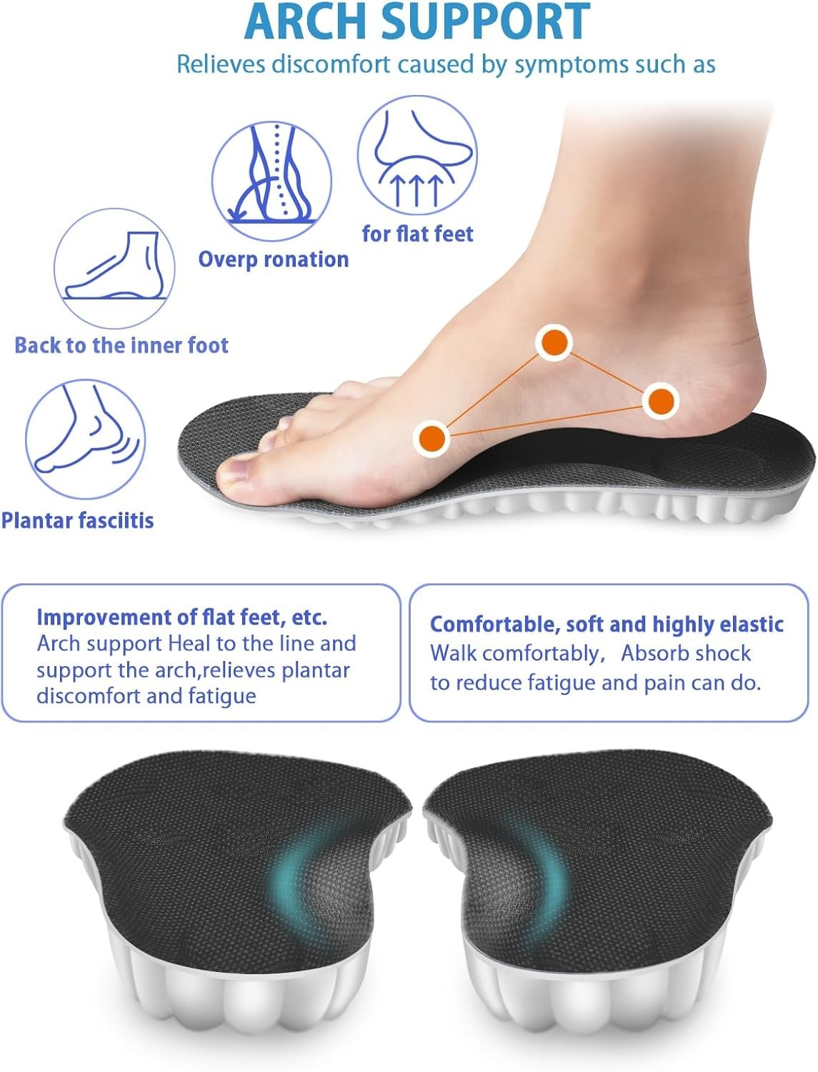 NEW! 4D Memory Foam Insoles – Orthotic Support For Men & Women, Ideal For Sports