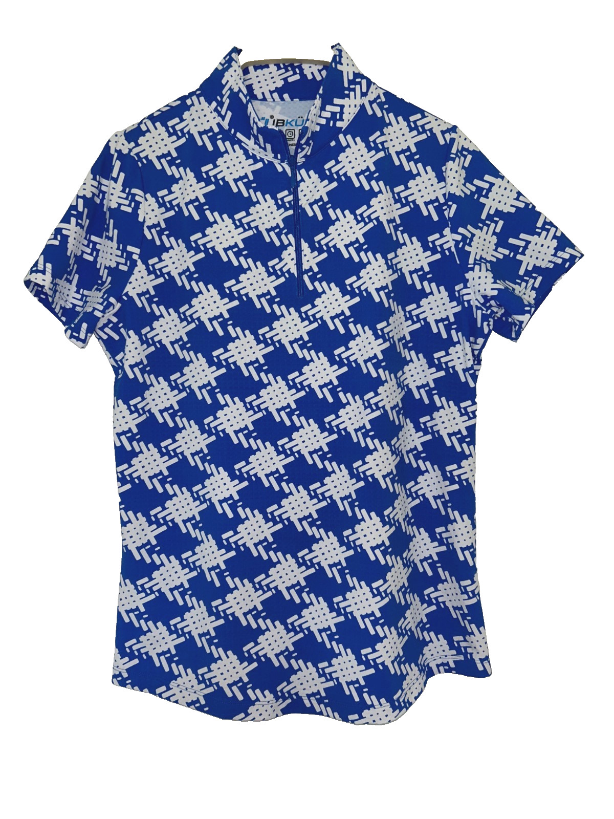 IBKUL Short Sleeve Top Shirt Women’s Size Medium 1/4 Zip Blue/White