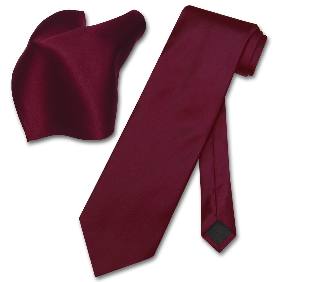 Vesuvio Napoli Solid BURGUNDY Color NeckTie and Handkerchief Mens Neck Tie Set