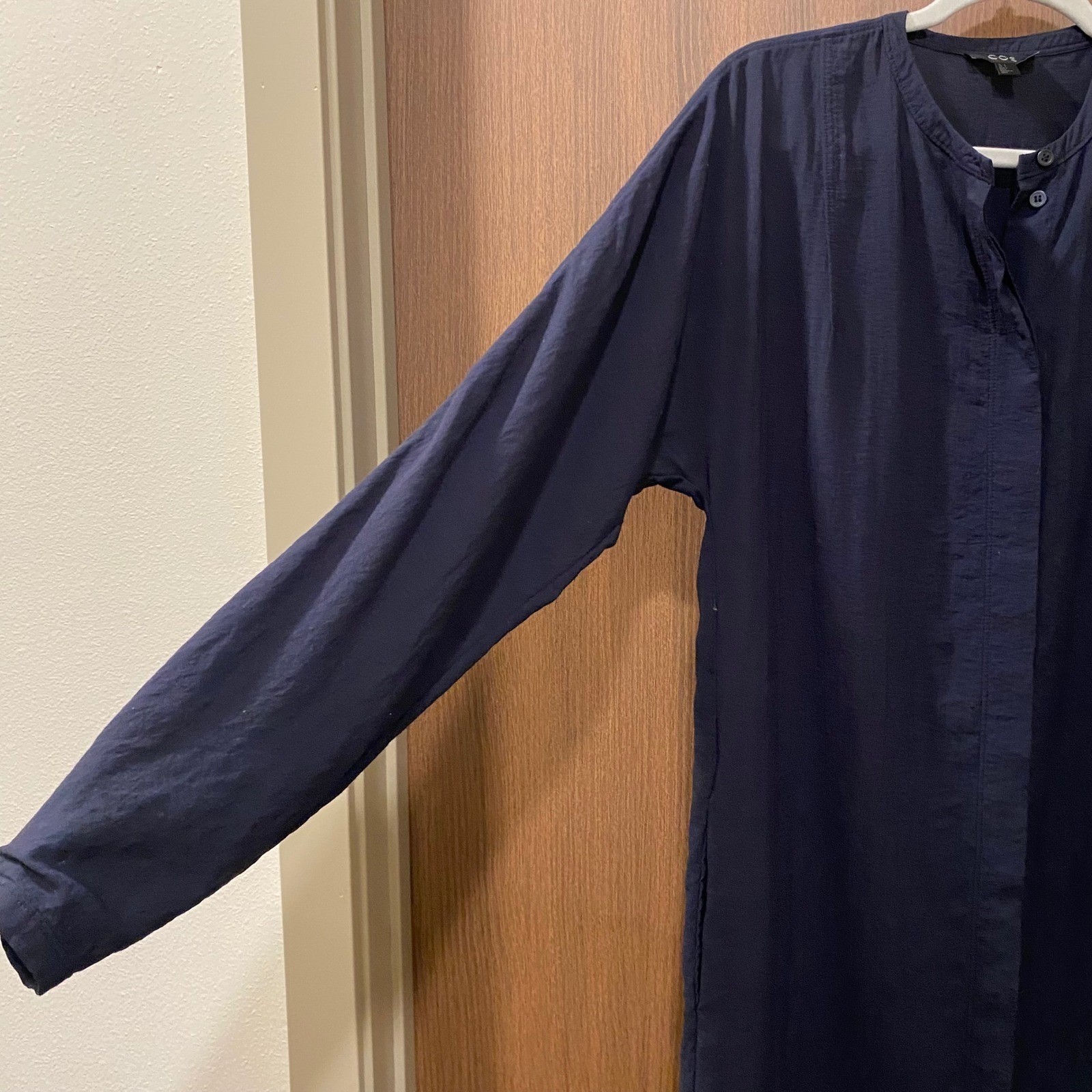 COS Long Sleeve Button Front Midi Shirt Dress Size 2 Navy Blue Capsule Staple