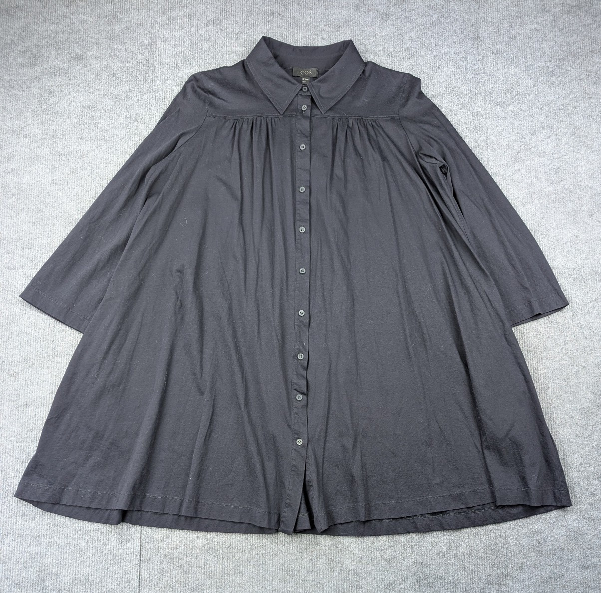 COS Shirt Dress Womens Small Cotton Relaxed Fit Lagenlook Quiet Luxury Navy Blue