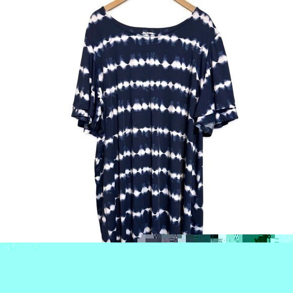 Kim Rogers 4X Navy Tie Dye Flutter Sleeve Swing Dress