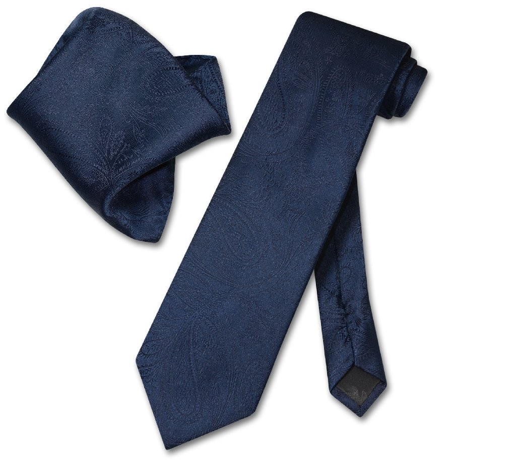 Vesuvio Napoli NAVY BLUE PAISLEY NeckTie and Handkerchief Matching Neck Tie Set