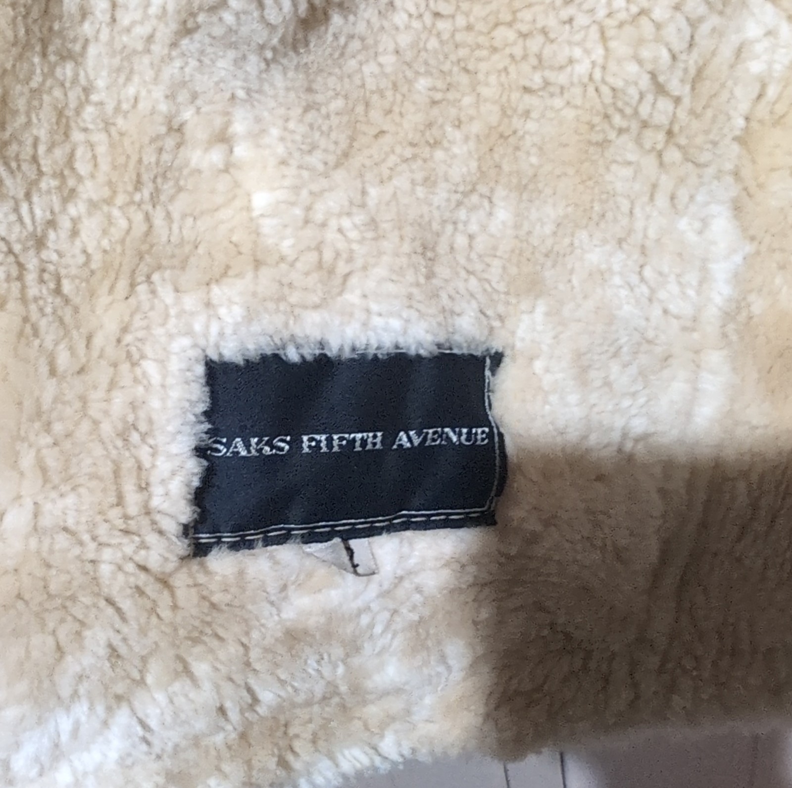 Saks Fifth Avenue Shearling Suede Jacket Fur Trim Buckle Beige Long Sleeve 42