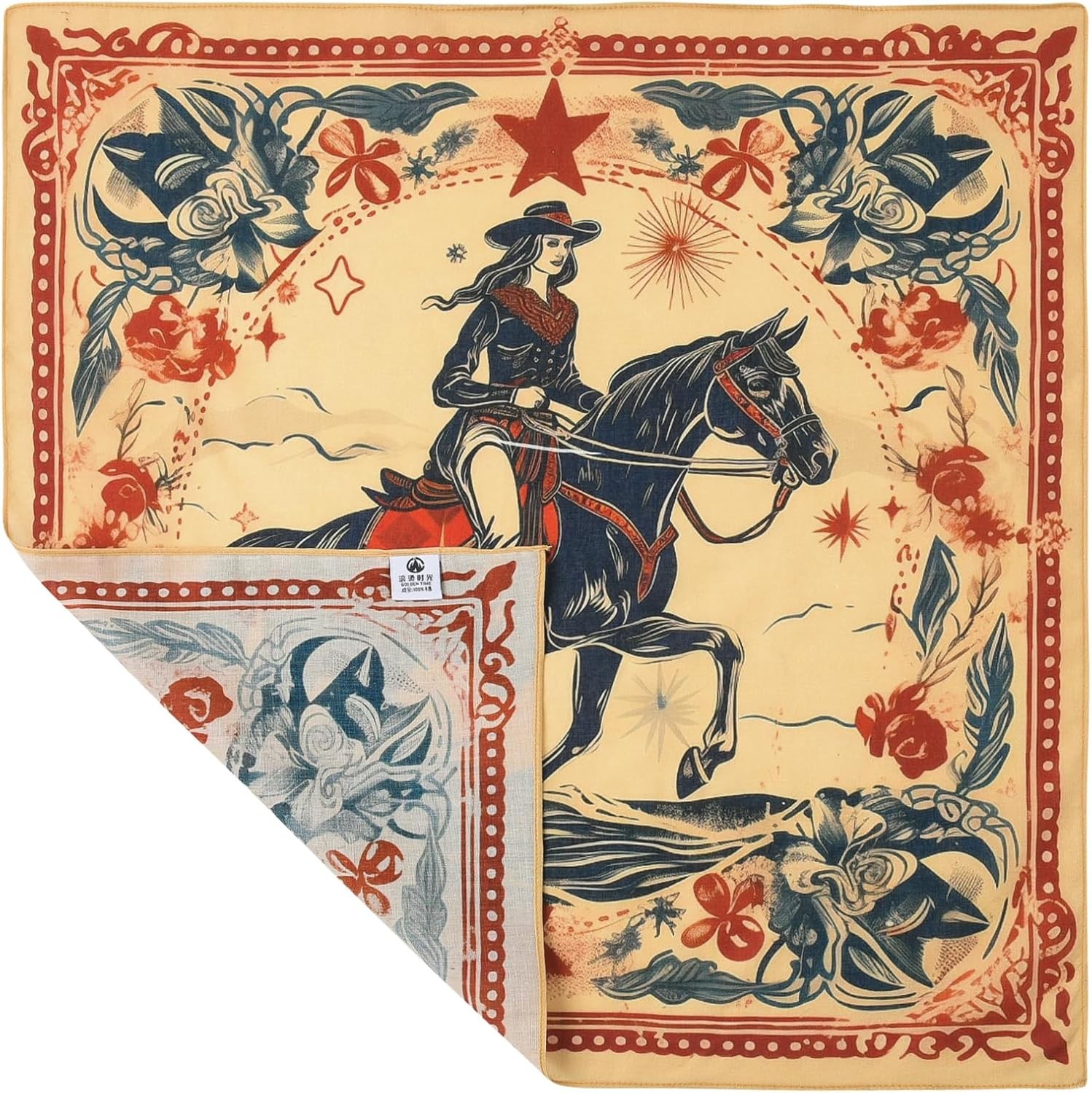 22″x22″ Vintage Cowgirl 100% Cotton Bandana Multi-Purpose Bright Star