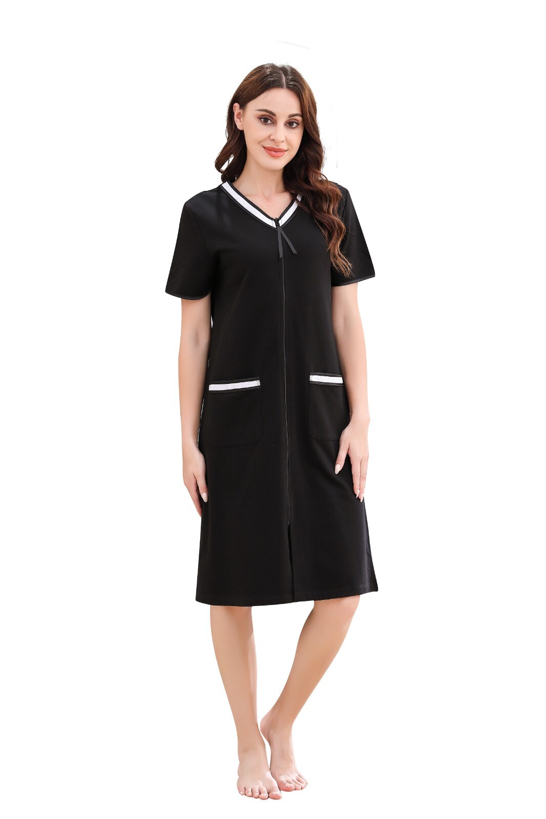 RH Women Zipper Robe Lounge Short Sleeve Sleepwear Housecoat Bathrobe RHW2898