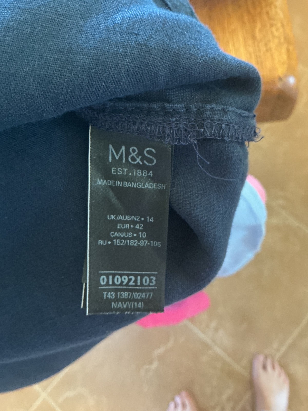 Size 14 BUT READ Mark & Spencer 100% Linen Popover Shirt Navy Gently Used