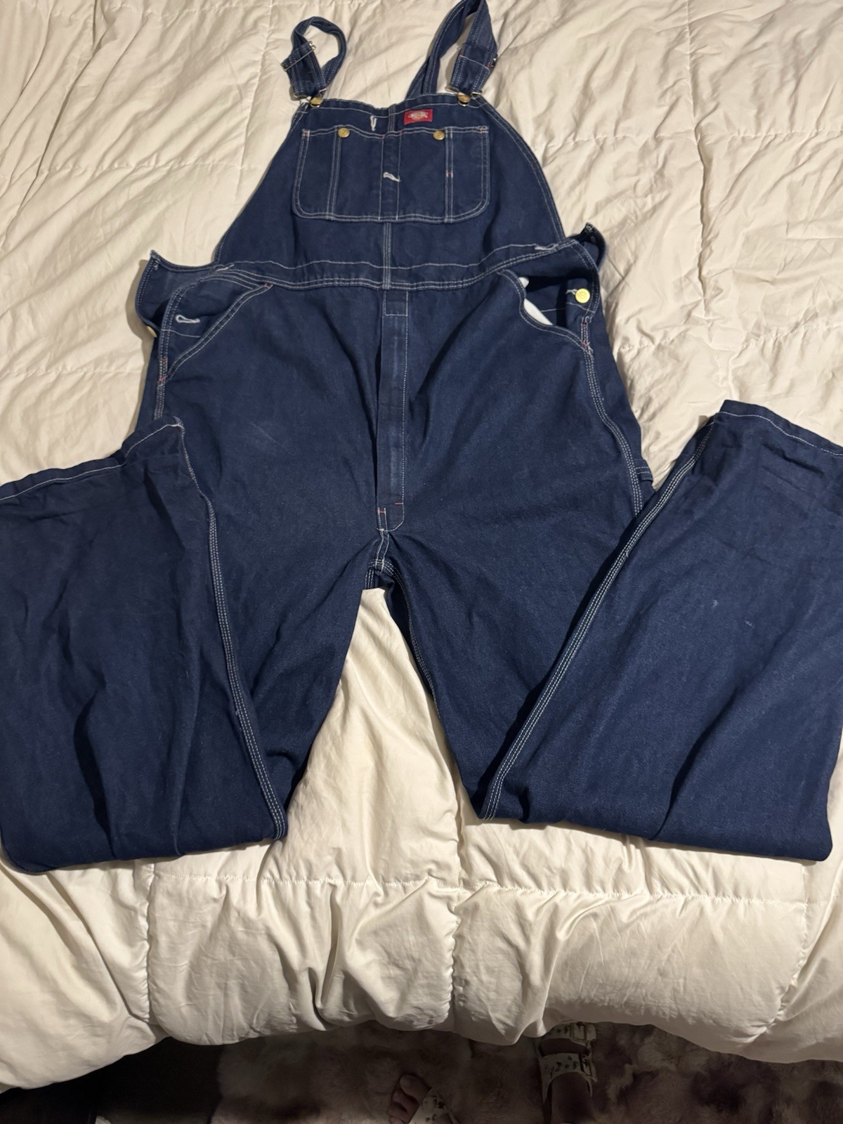 Dickies Men’s Blue Denim Cotton Bib Overalls Mechanic Workwear 40×34