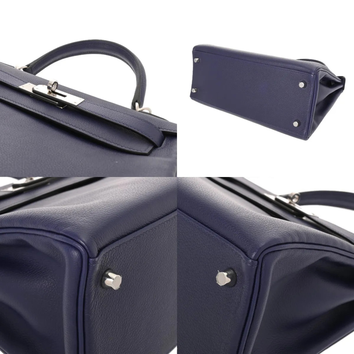 Hermes Kelly 28 Retourne Verso 717615 Handbag Blue #WB237