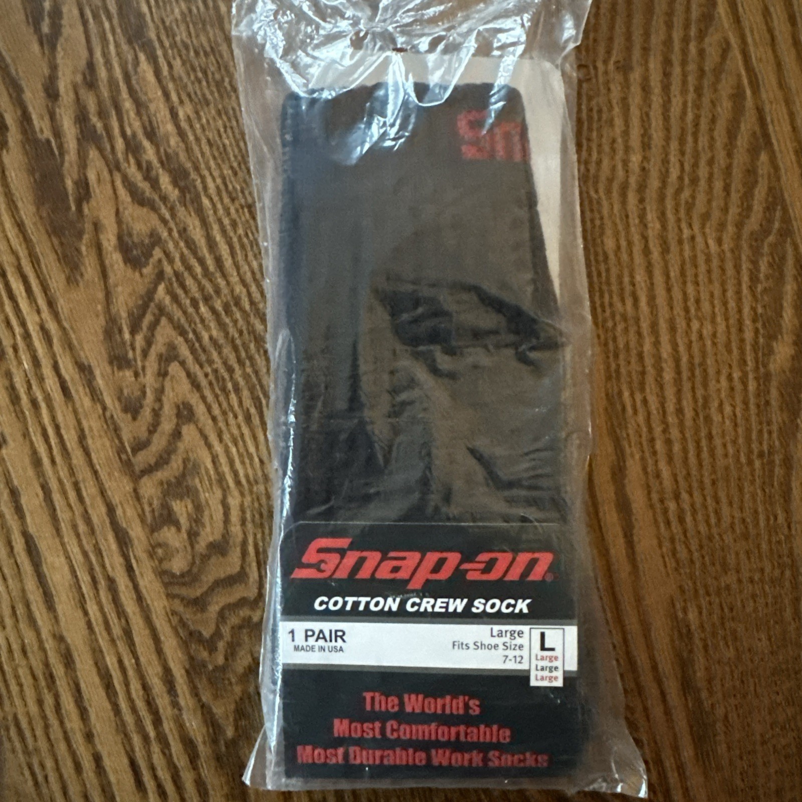 Snap-on Tools Large (Size 7-12) Cotton Blk Crew Socks Made In The USA **1 Pair**