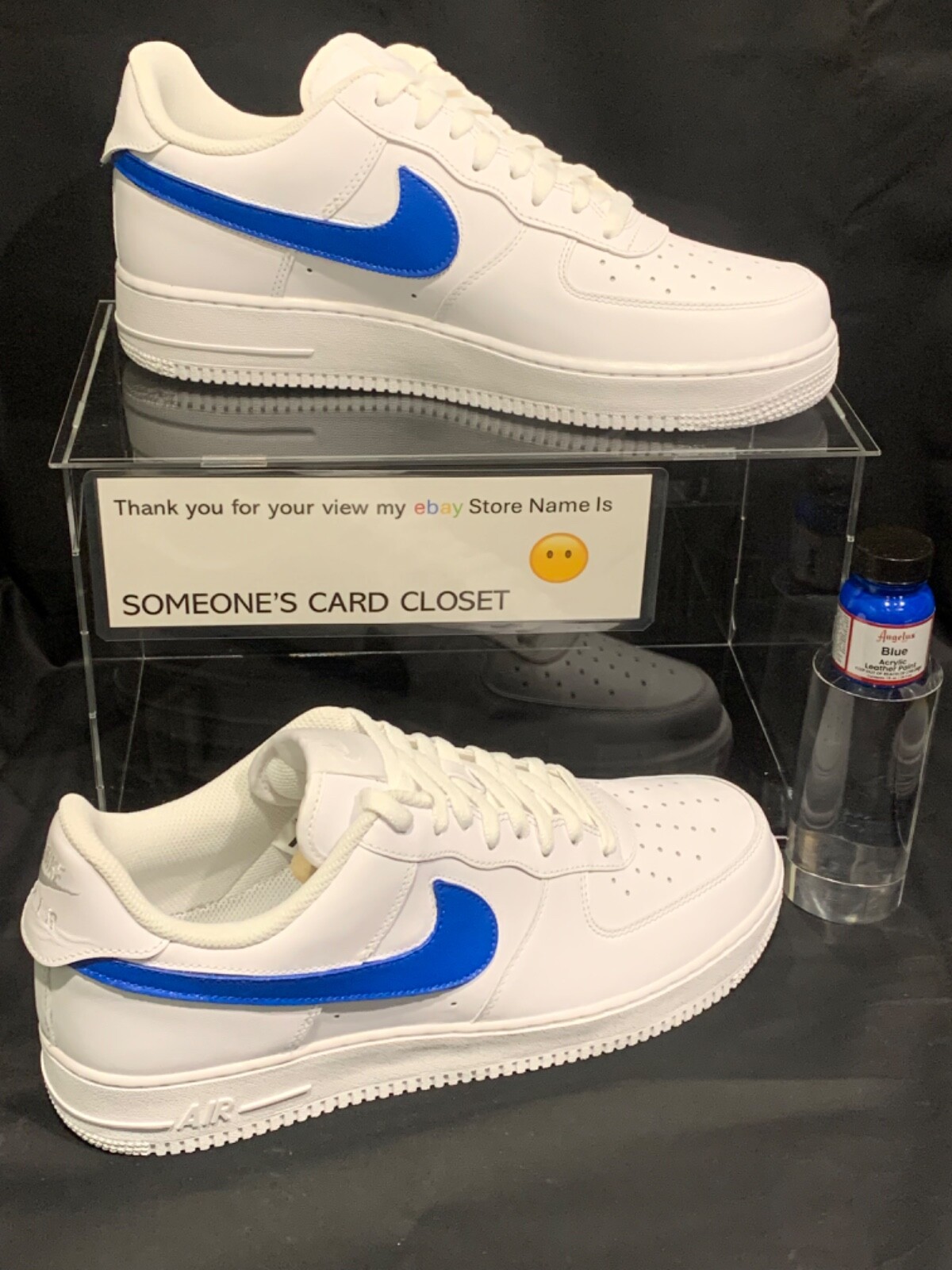 Nike Air Force 1 Low white (Blue Custom Painted Swoosh) #9
