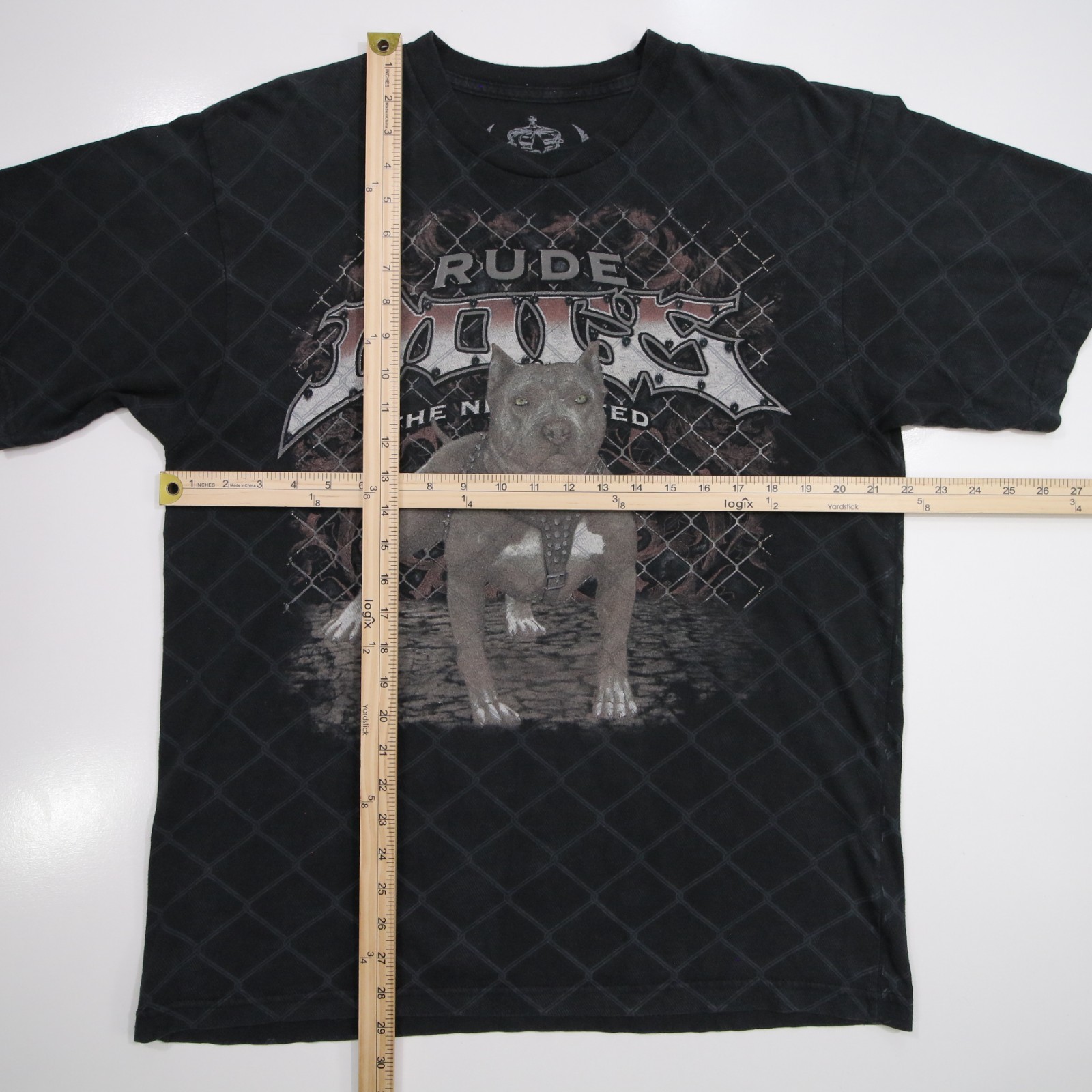 Vintage Rude Dog Tee All Over Print Pittbull Art Y2K T Shirt Large Cage Fighting