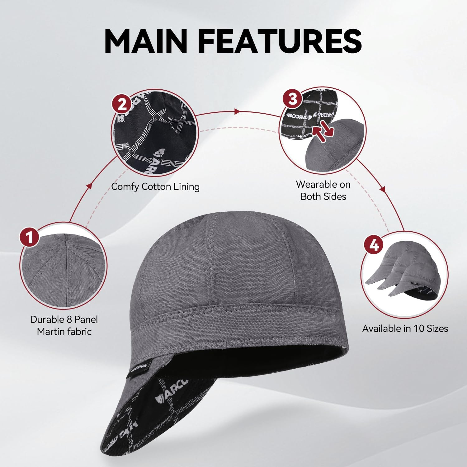 ARCCAPTAIN Reversible Welding Cap Beanie 260g Martin Cloth Cotton Heavy Duty