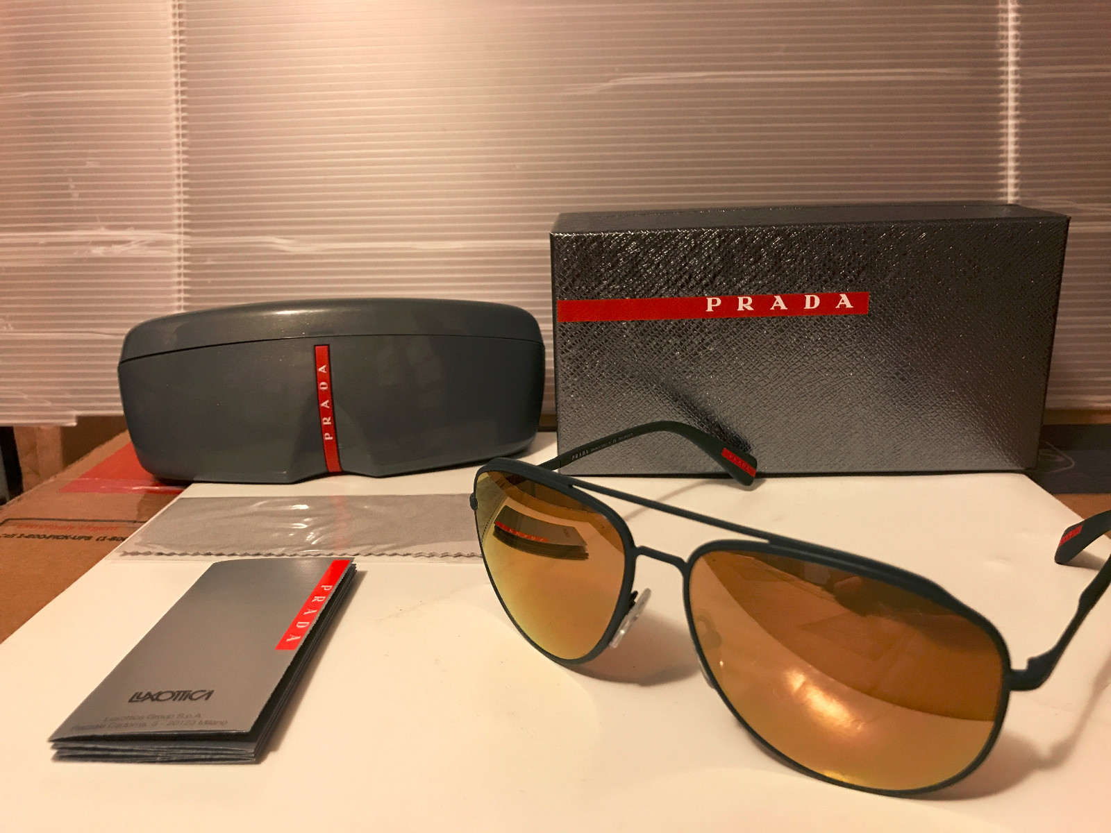 NEW Prada Sport LINEA ROSSA PS55RS UFI5N2 GreenRubber Brown Gld Mirror POLARIZED