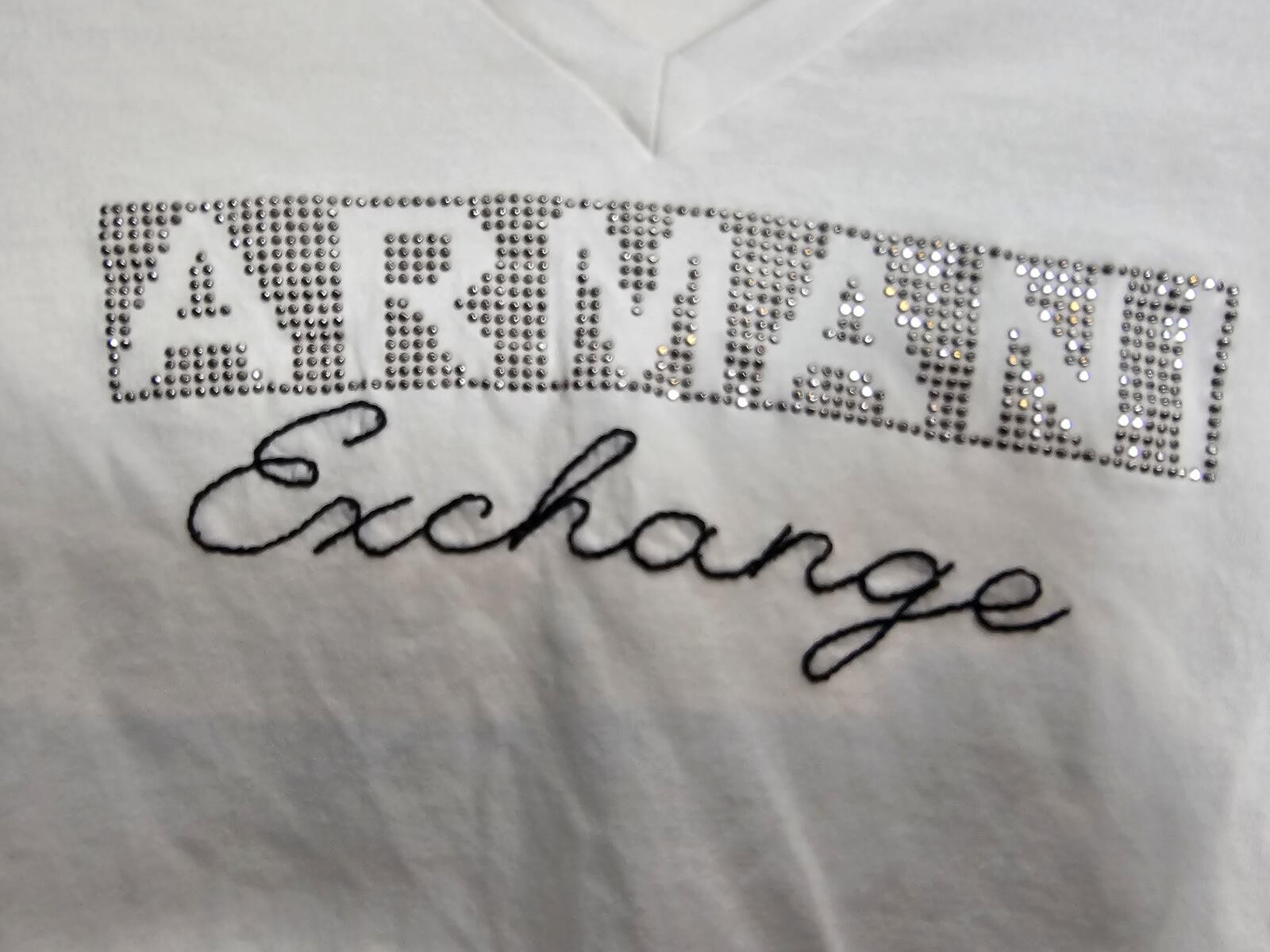 Armani Exchange T-Shirt White Women M Rhinestone Logo