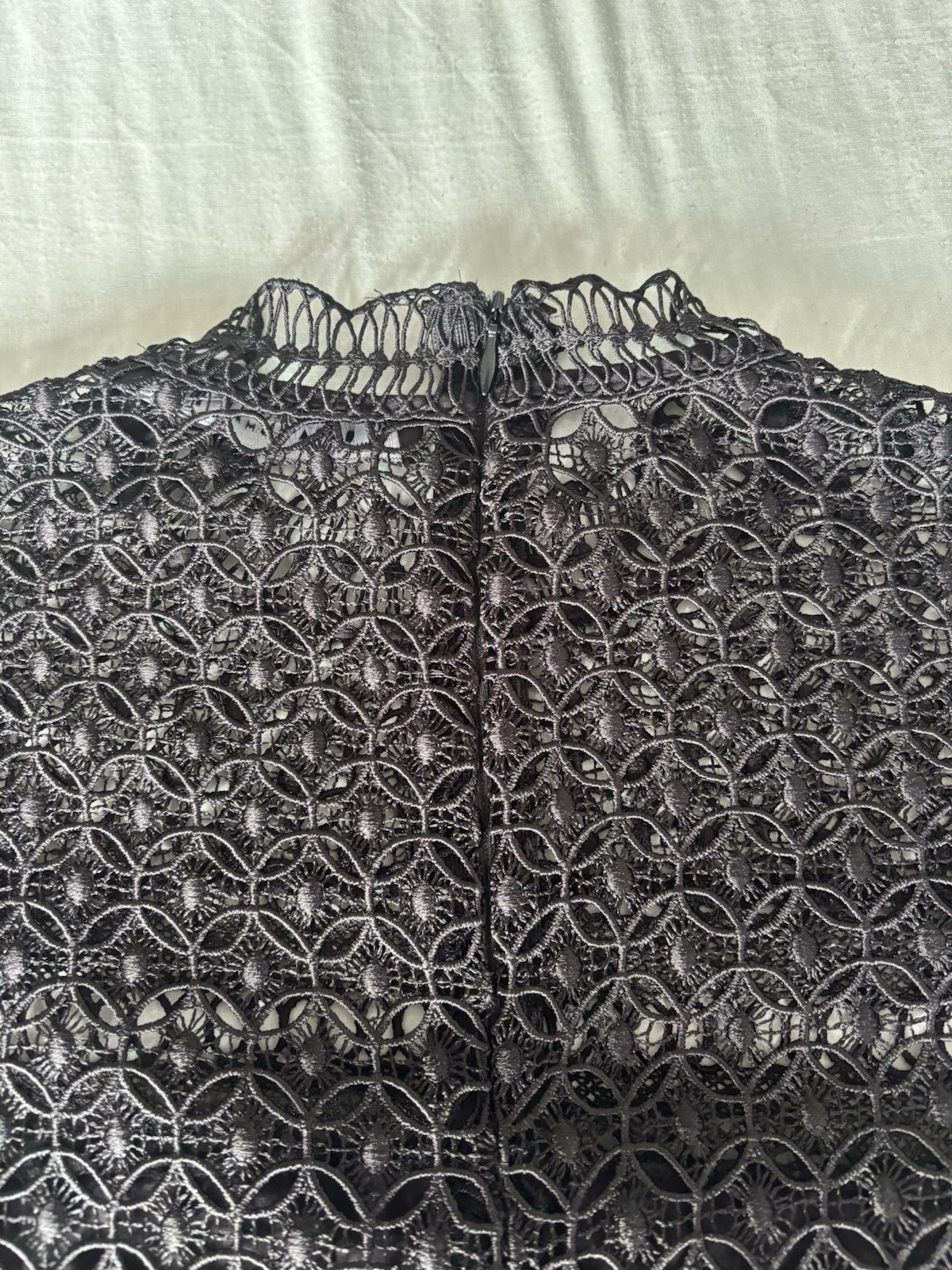 Zara Black Crochet Lace Blouse Medium Ruffle Frill High Neck Short Sleeve Top