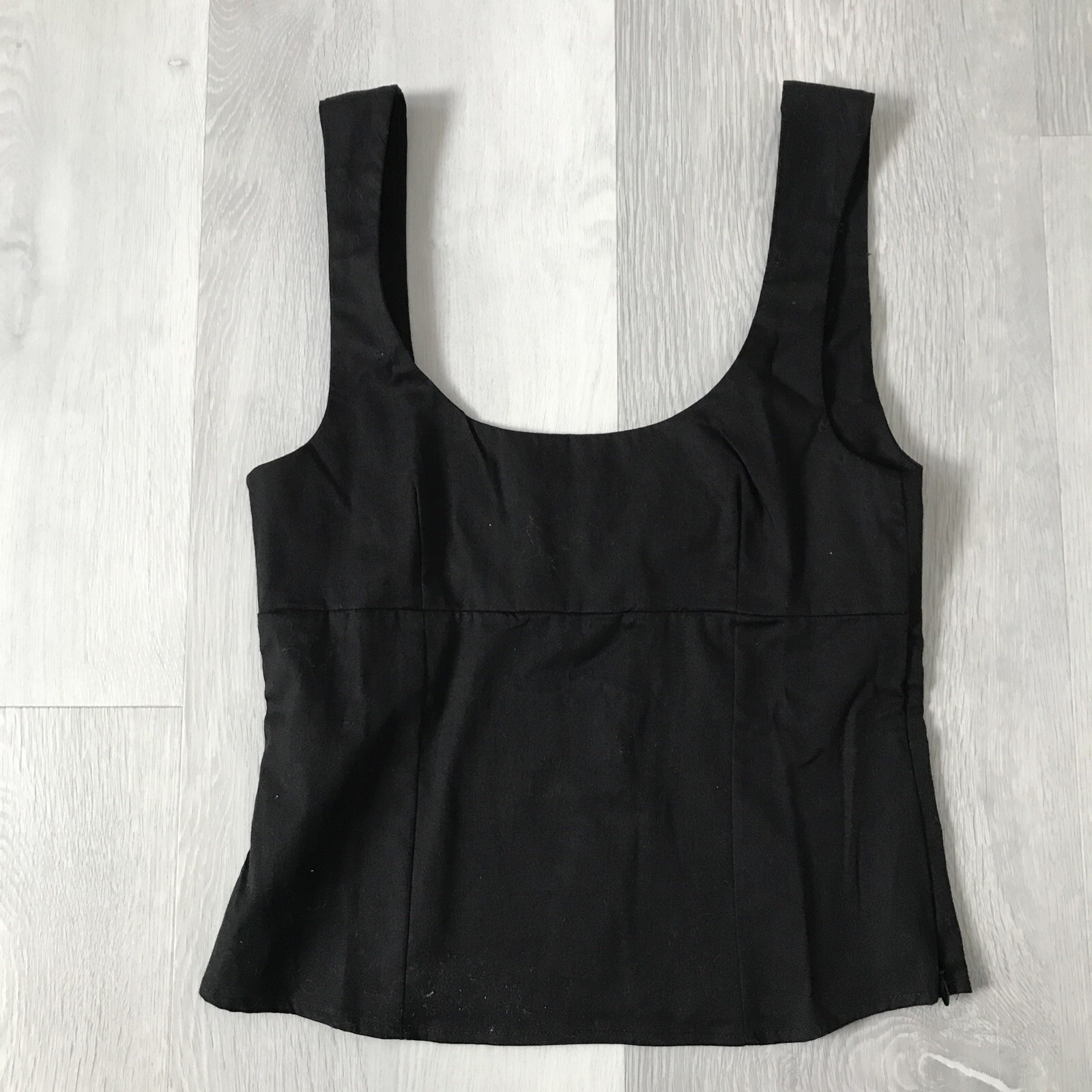 Structured Womens Tank Top Small Black Poplin Scooped Neck Side Zip NWt