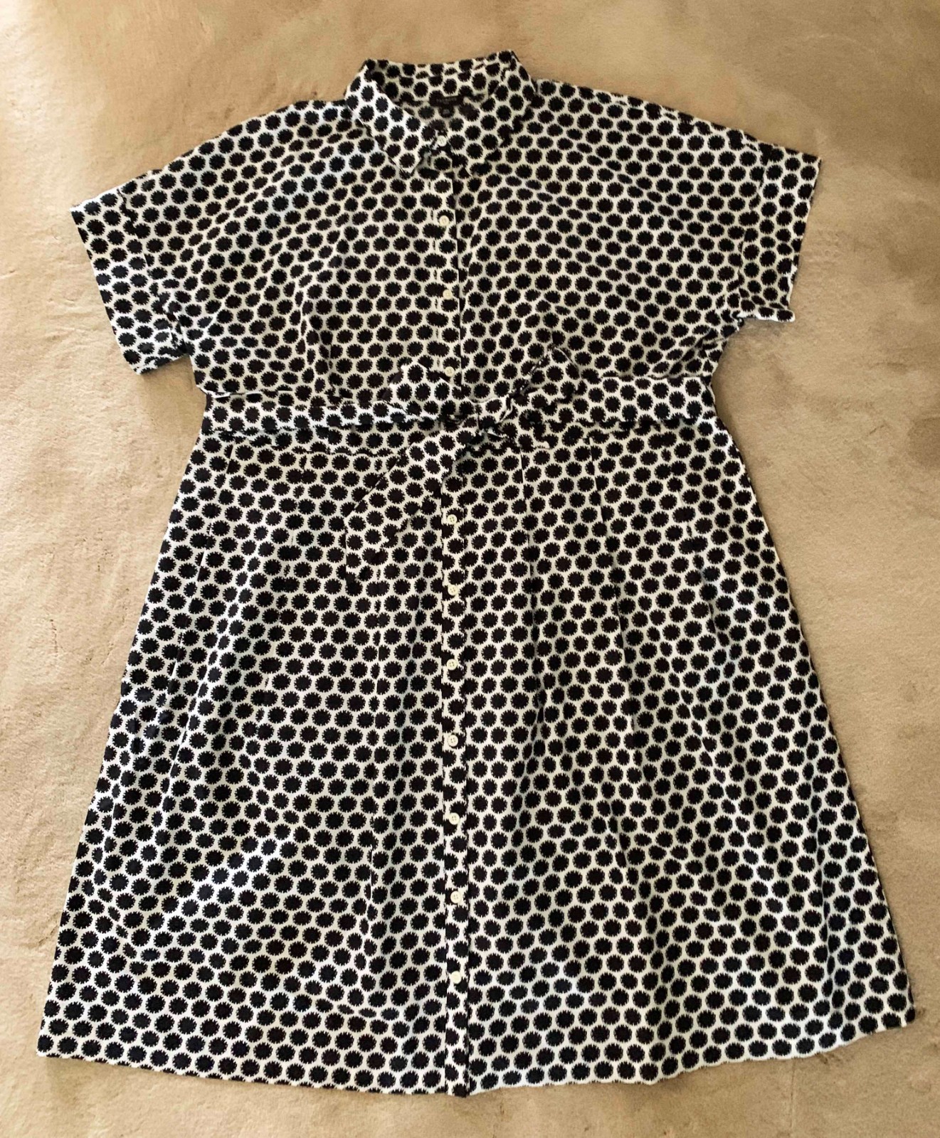 TALBOTS PLUS Cotton Shirt Dress Black & White Atomic Polka Dot Print 18W