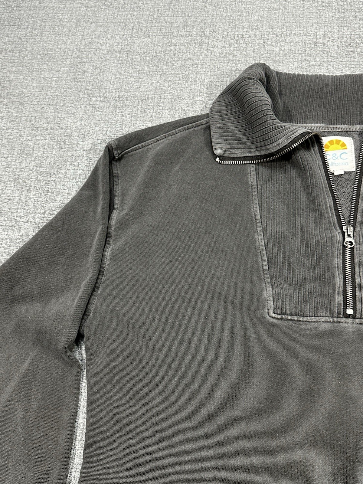 C&C California Half Zip Pullover Sweatshirt Gray Washed Funnel Neck Women’s