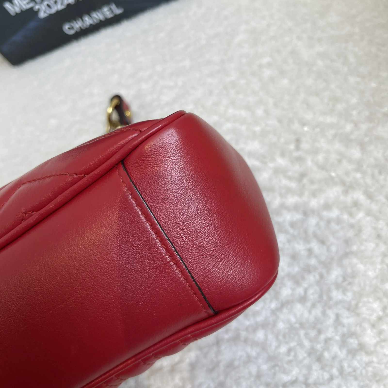 Gucci GG Marmont Red Leather Shoulder Bag Gold Hardware