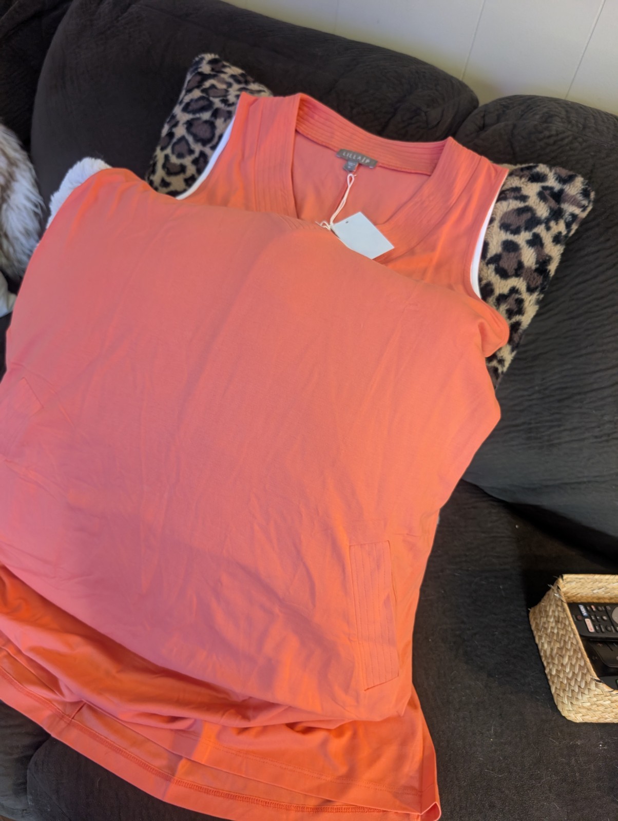 Lilla P Women’s Orange Solid Tank Top Sleeveless V-Neck Pullover Size M