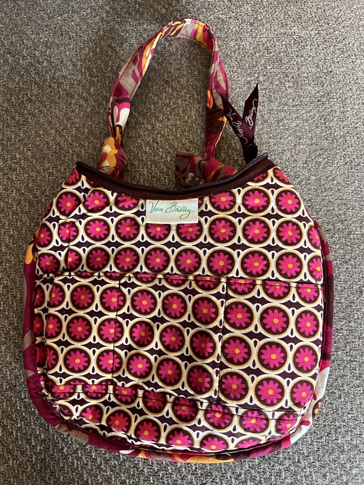 Vera Bradley Fuchsia Orange Tan Over The Shoulder Olivia Carnaby Purse Ret. 2009