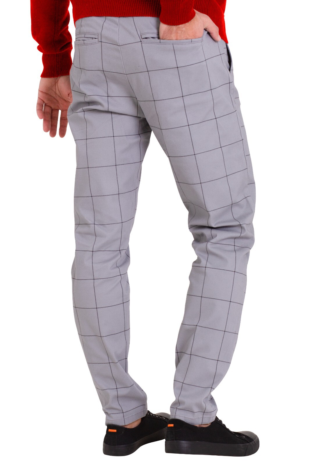 Mens Plaid Check Formal Pants Stretch Slim Fit Casual Fashion Smart Work Trouser