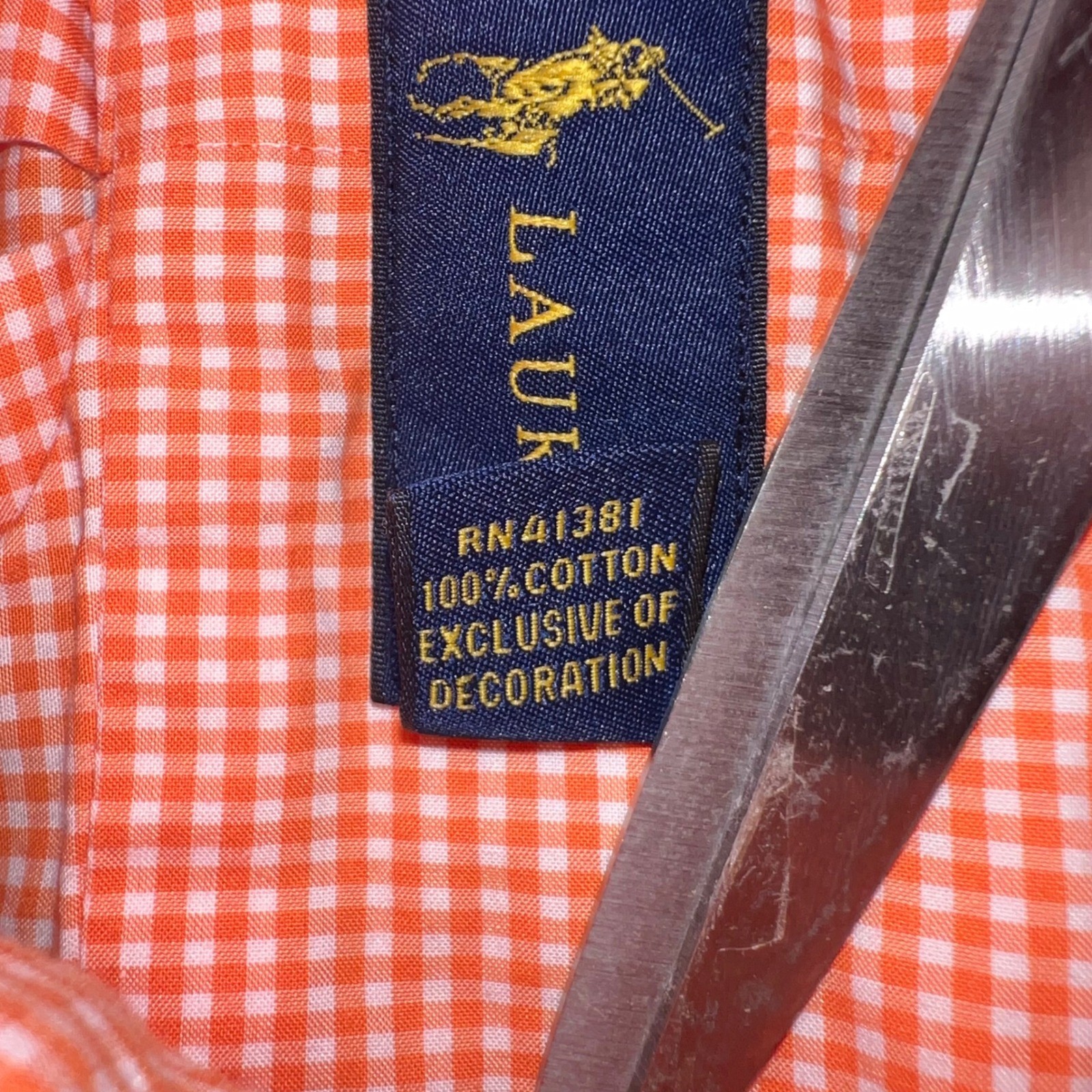 Ralph Lauren Mens Gingham Button Down Shirt Orange White Cotton Small RN41381