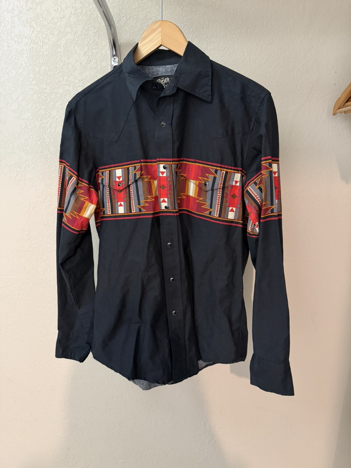 Roper Shirt Mens Sm Black Western Pearl Snap Long Sleeve Southwestern Geometric