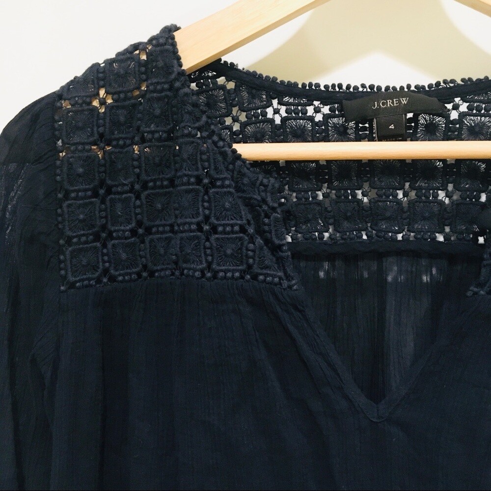 J. Crew Embroidered Gauze Top Navy 4 Cotton