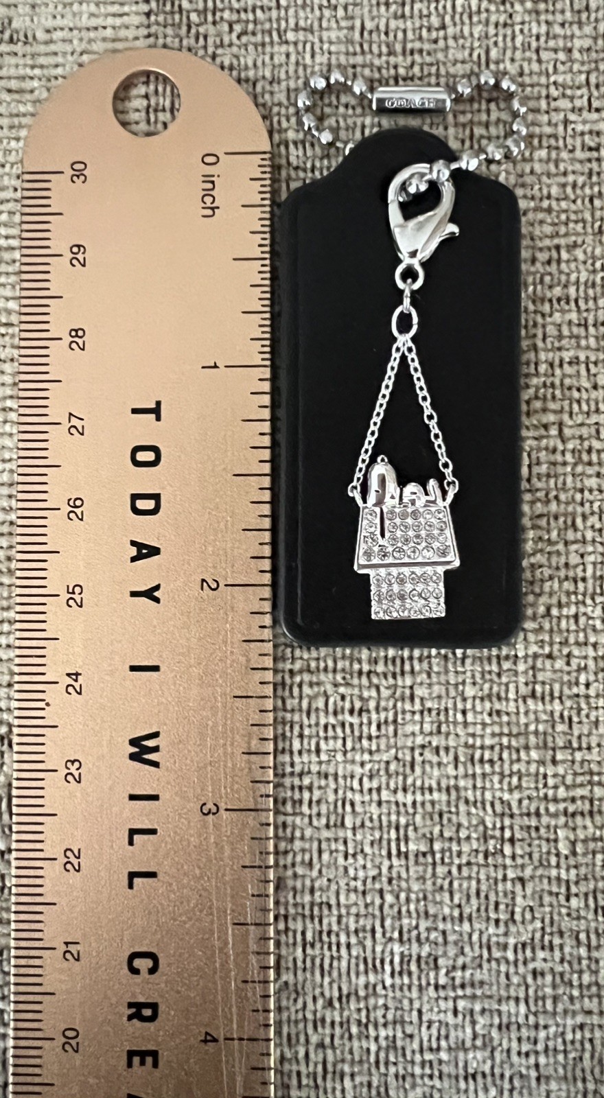 Coach 2.25” Black Leather HangTag & Peanuts Snoopy Silver Bling House Charm