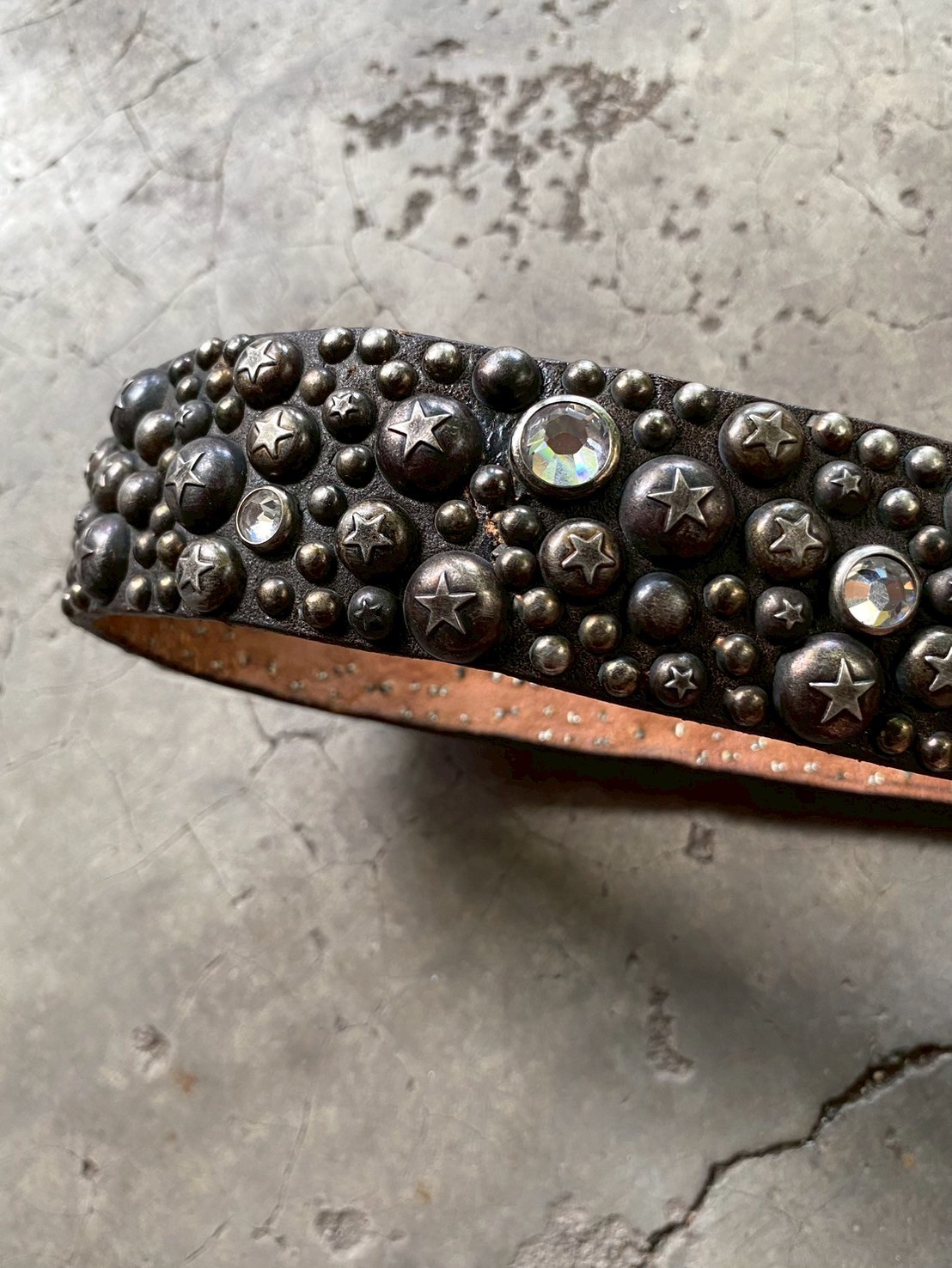 OLD STUD Handmade Studded Black Leather Belt Made in USA Vintage Archive