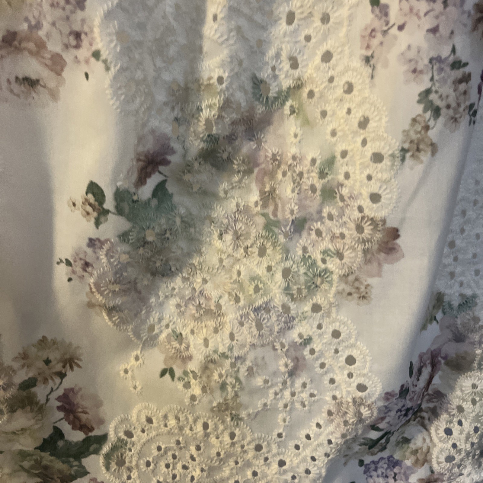 Solitaire Floral Ruffle Cap Sleeve Embroidered Eyelet Blouse Whimsical Romantic