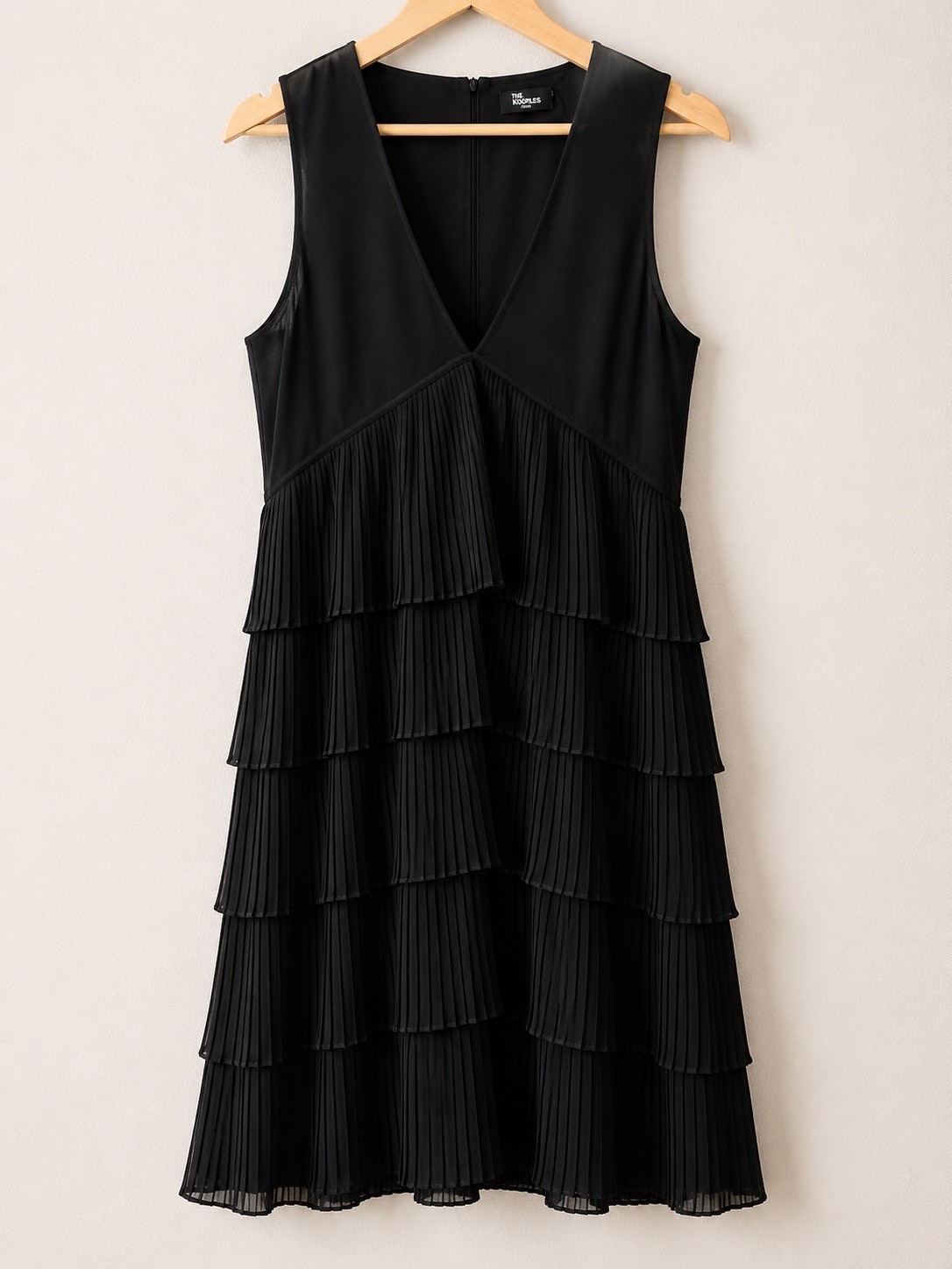 Kooples Tiered LBD Pleated Dress Womens 3 US 8 M Black Sleeveless NWT $315