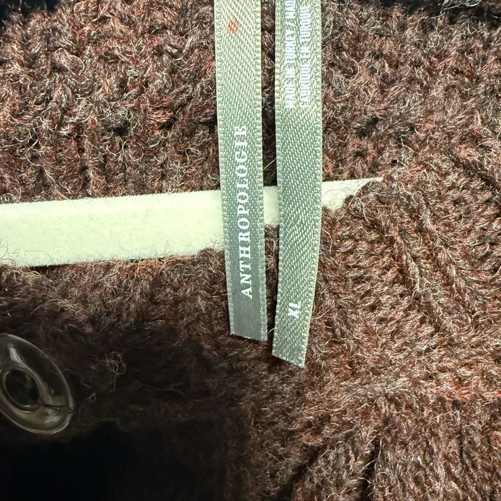 NWOT Anthropologie Loopy Fringe Cardigan Sweater in Brown Size XL & Medium