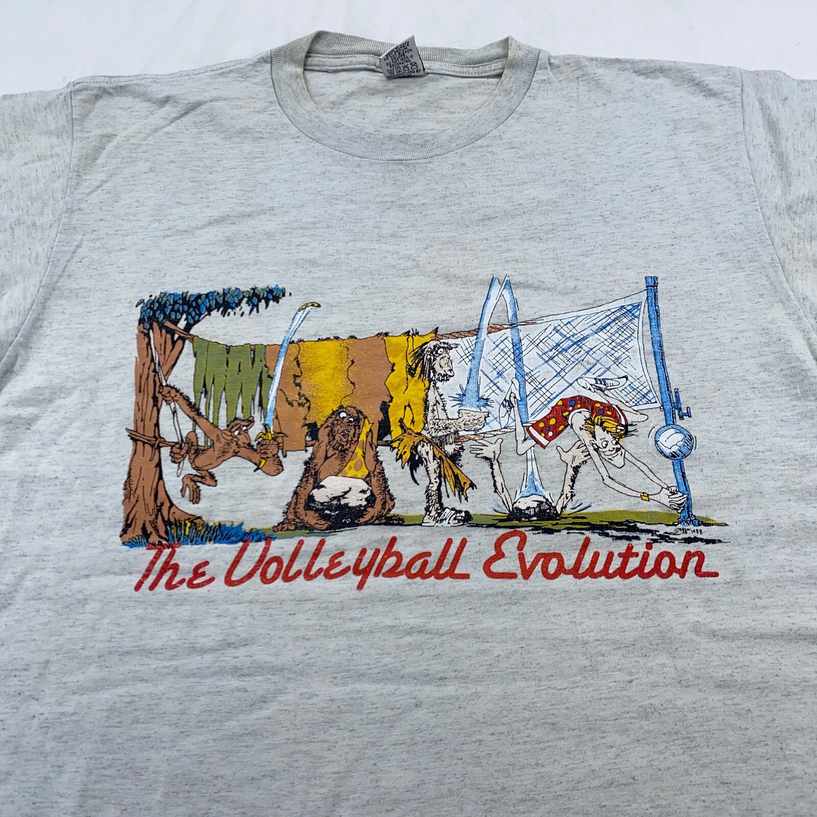 vintage 90s THE VOLLEYBALL EVOLUTION T-Shirt MEDIUM/LARGE cartoon funny joke