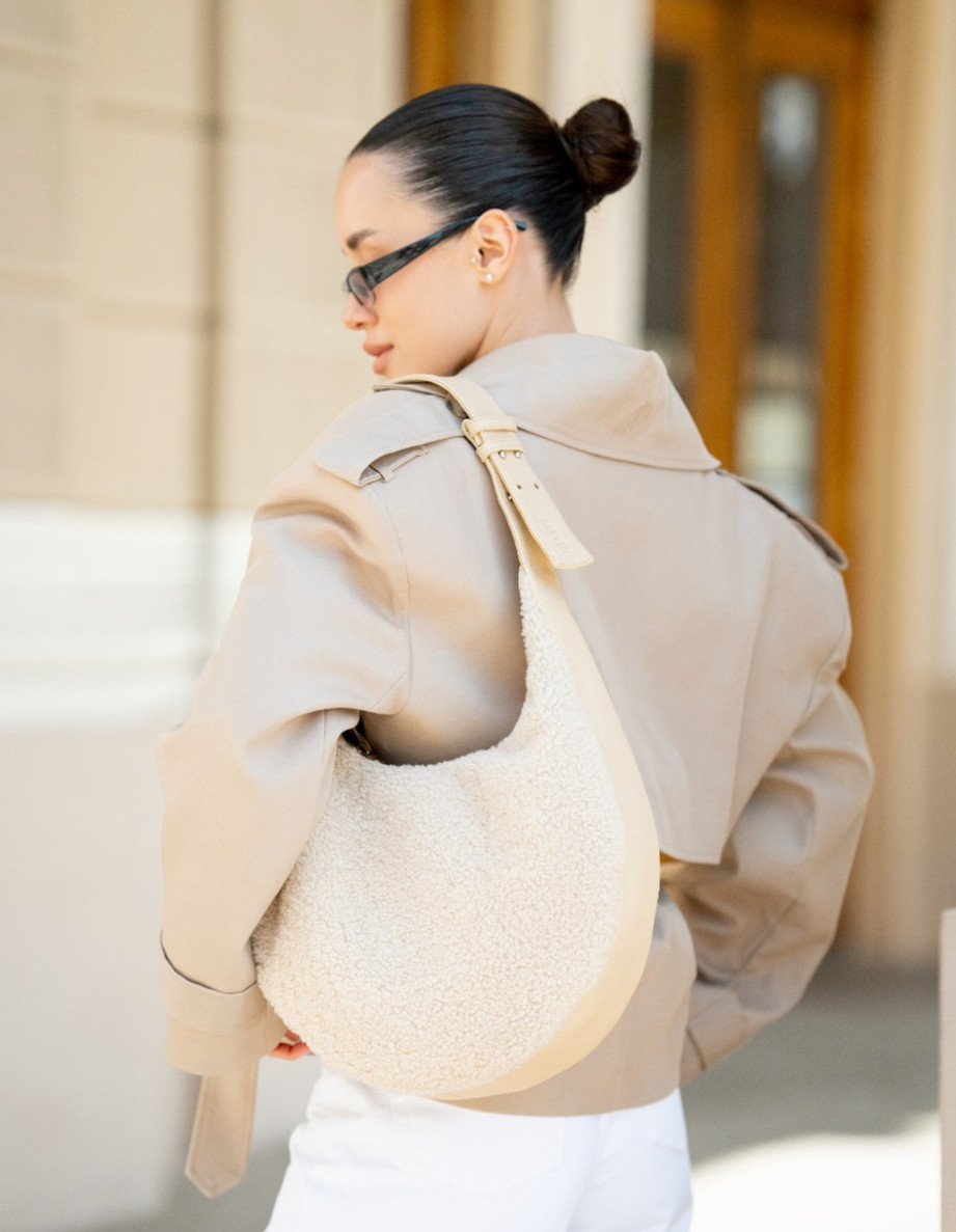 Beige Sheepskin bag for Women leather small bag Genuine fur purse Gift for women