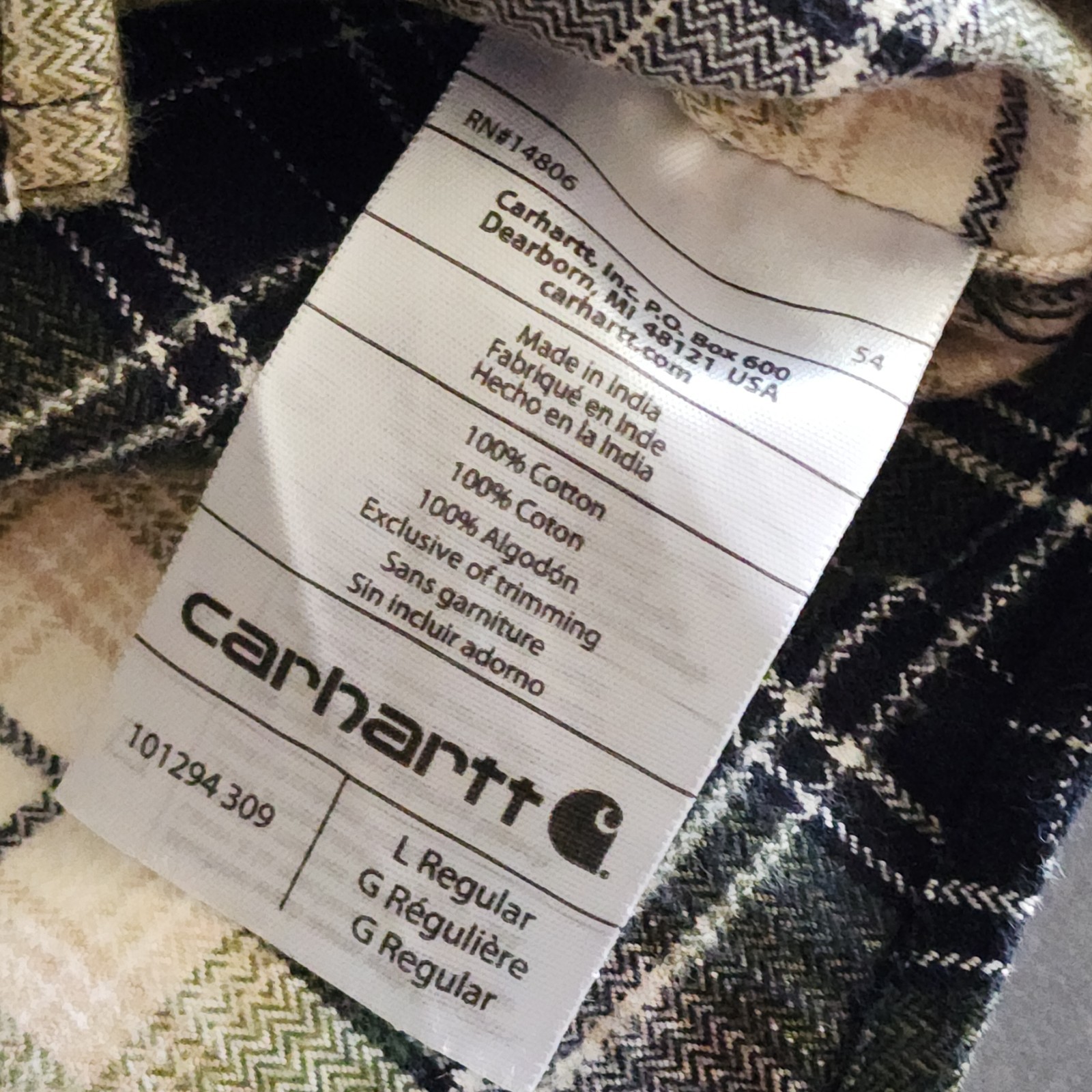 Carhartt Hubbard Plaid Flannel Shirt Original Fit Heavyweight Mens Large Green
