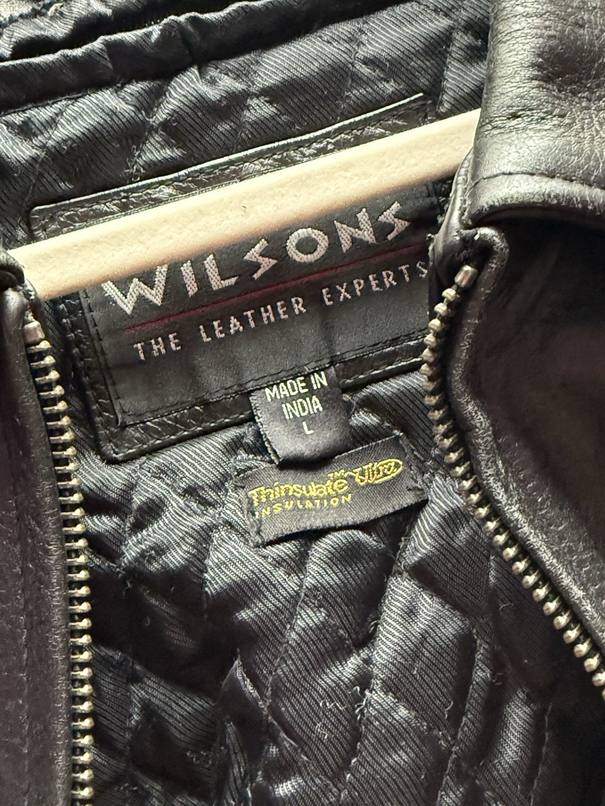 Wilson’s Men’s Black Leather Jacket L Zip Thinsulate Lined Pockets