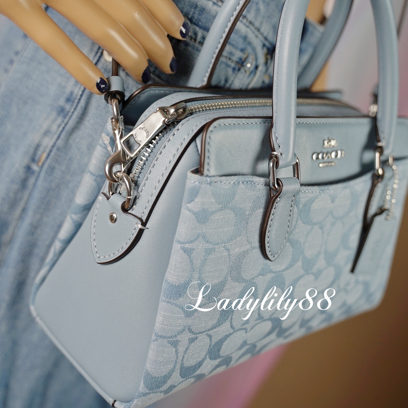 NWT Coach CH859 Mini Darcie Carryall In Signature Chambray Smooth Leather $450