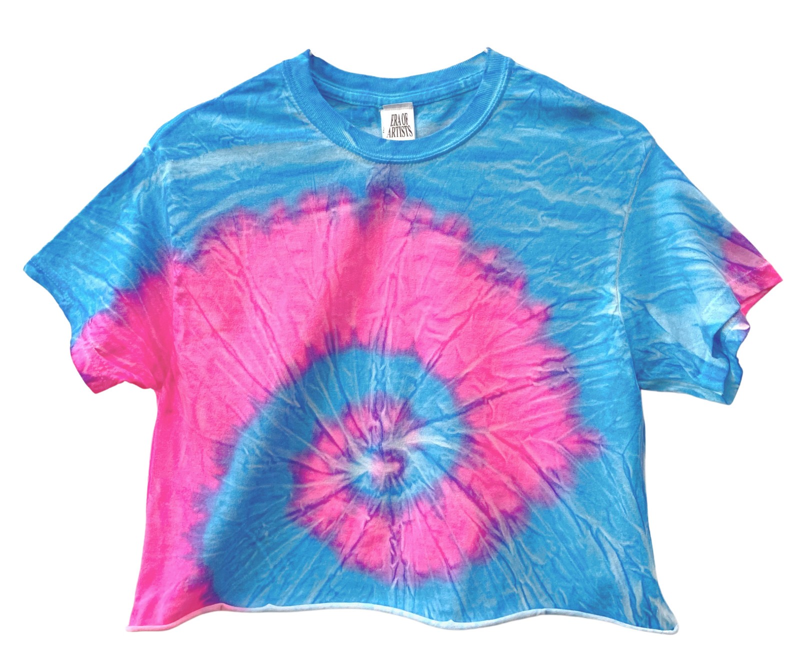 Tie Dye Unisex Cropped Tee, Hand Dyed, Raw Bottom Edge