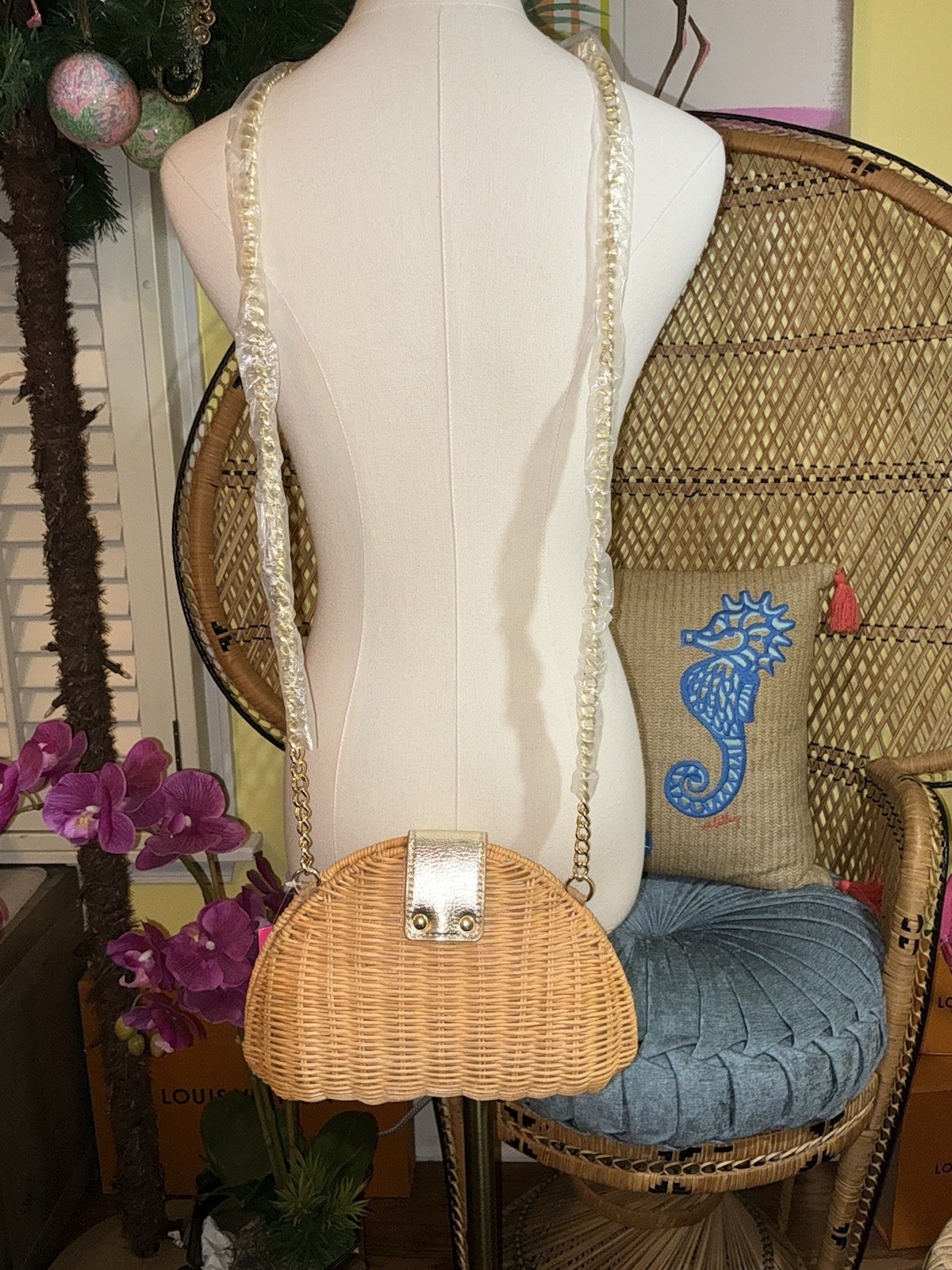Lilly Pulitzer NWT Redford Wicker Crossbody Bag Natural