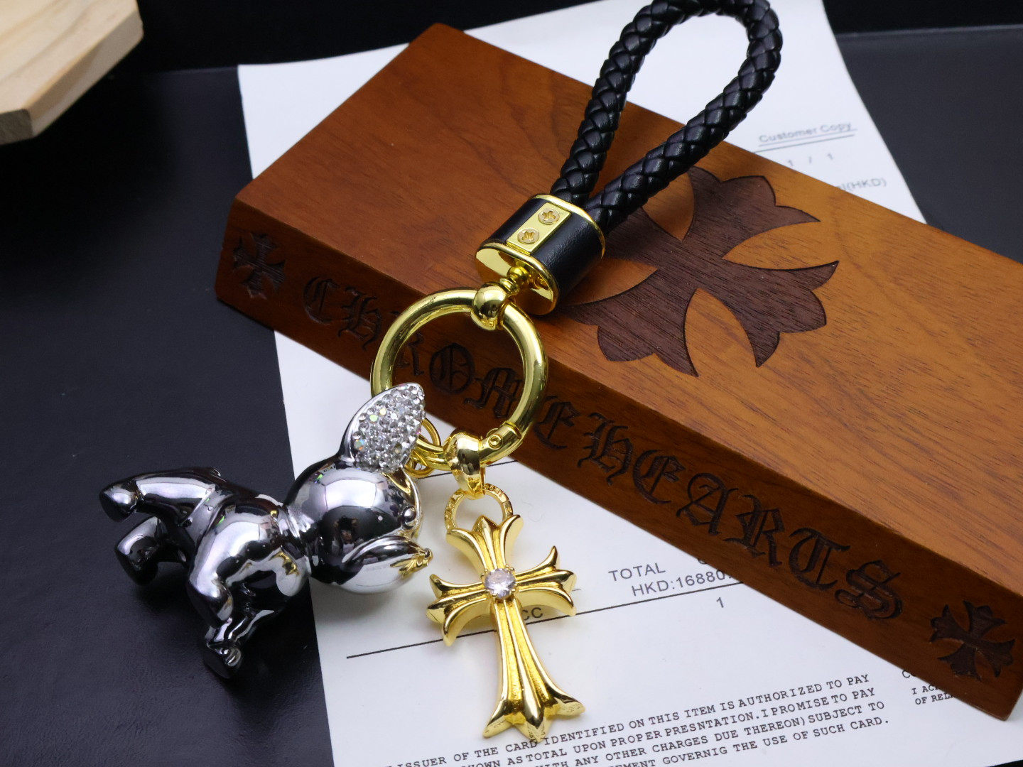 Rabbit Keychain Cross Pendant Braided Leather Key Ring Bag Charm Gift Unisex