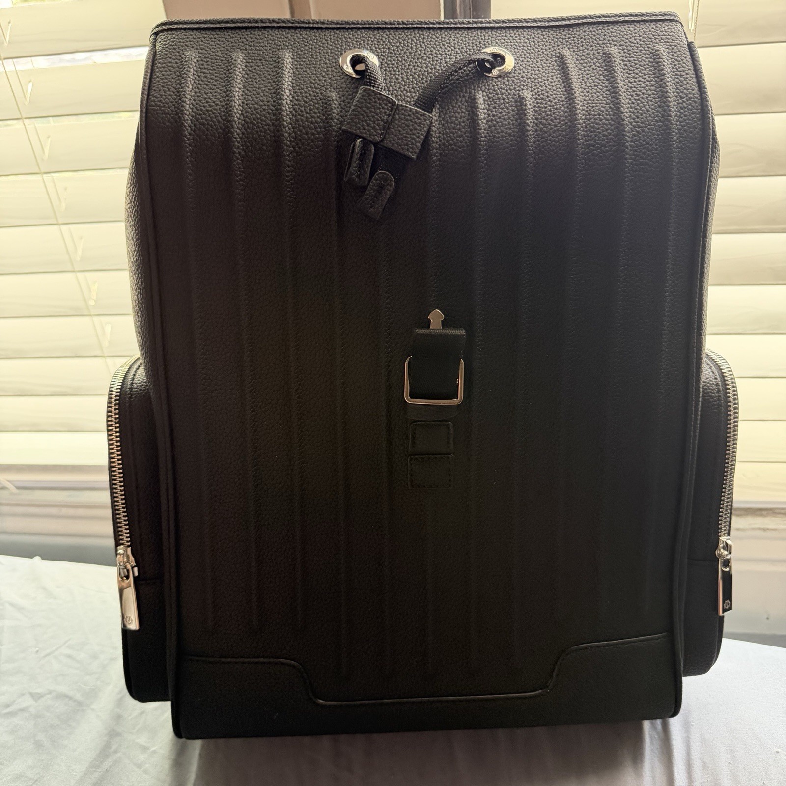 RIMOWA Black Backpack Drawstring Top Buckle Flap Zip Pockets Adjustable Straps